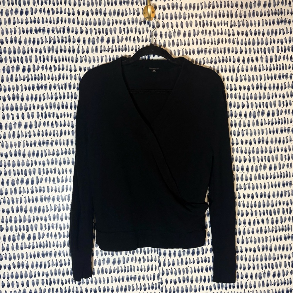 J. Crew Women’s Faux-Wrap Top Textured Crepe Black V Neck #K5077 Size XS